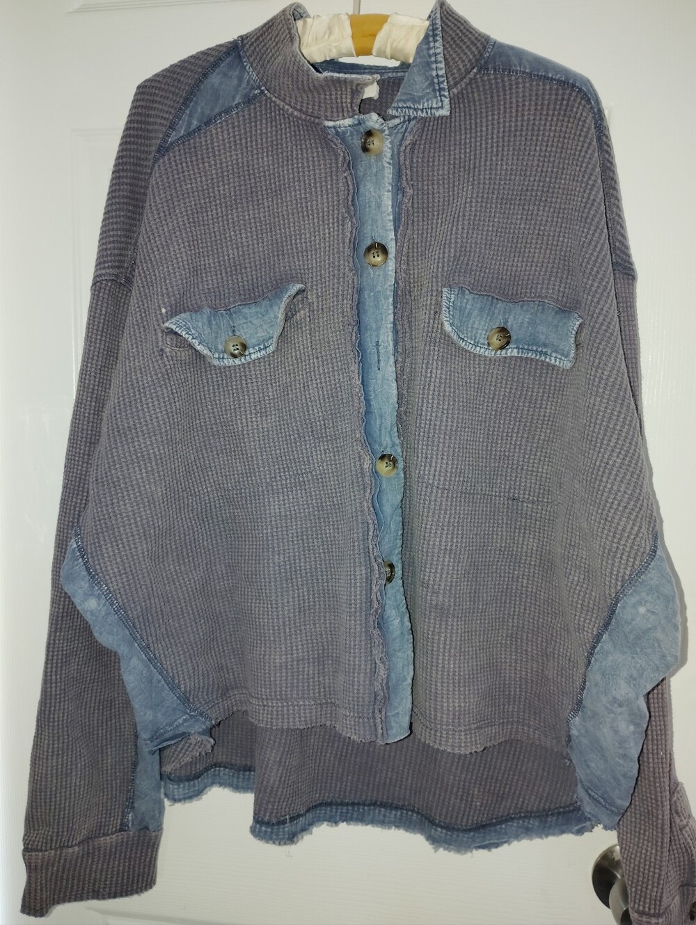 Waffle Knit Button Jacket 🆕 with Trim Mixed Fabrics Oli & Hali Boutique